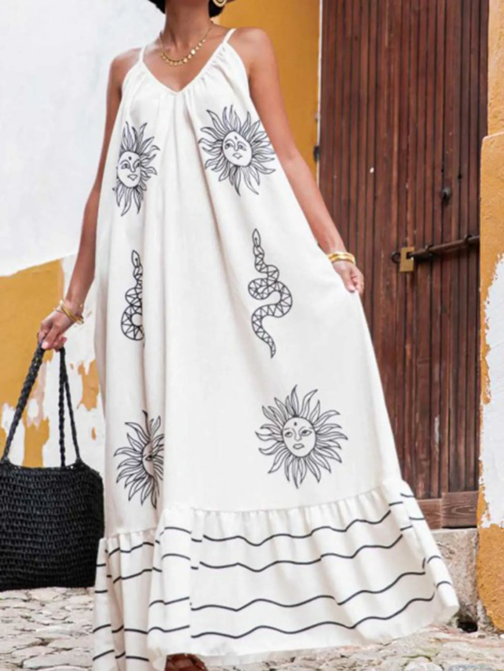 Printed V-neck Summer Maxi Dress - Salty Season LLC