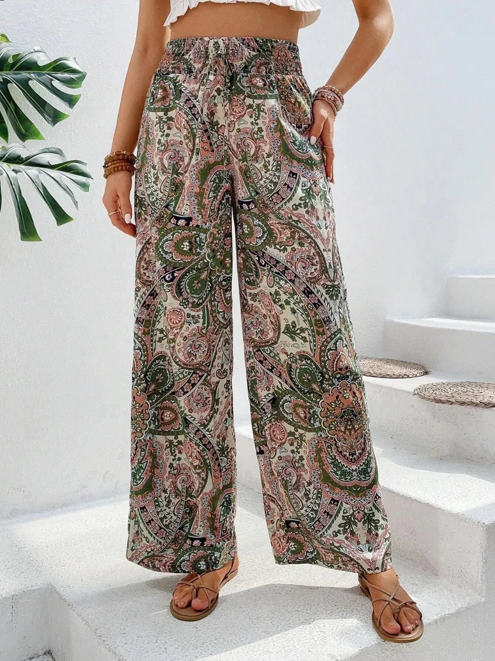 Printed Wide Leg Pants - Salty Season LLC