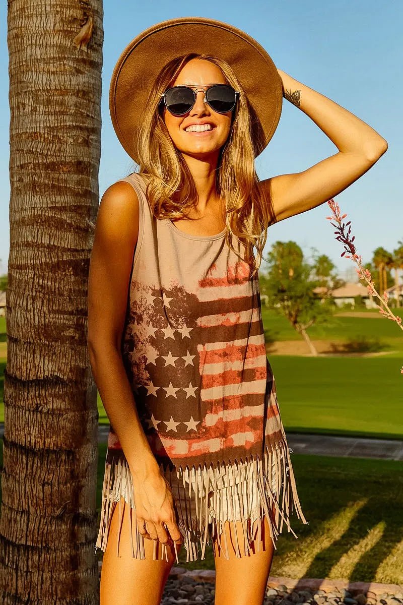 BiBi American Flag Print Knit Sleeveless Top - Salty Season LLC