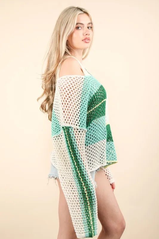 VERY J Color Block Oversized Summer Knit Cover Up - Salty Season LLC
