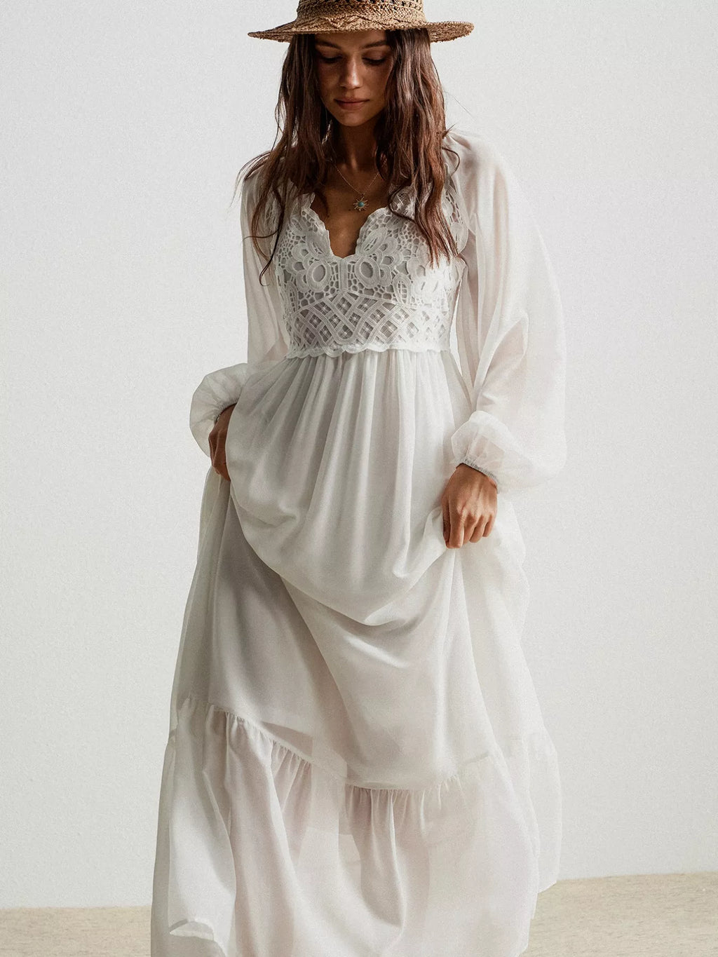 Boho Chic Crochet Lace Maxi Dress - Salty Season LLC