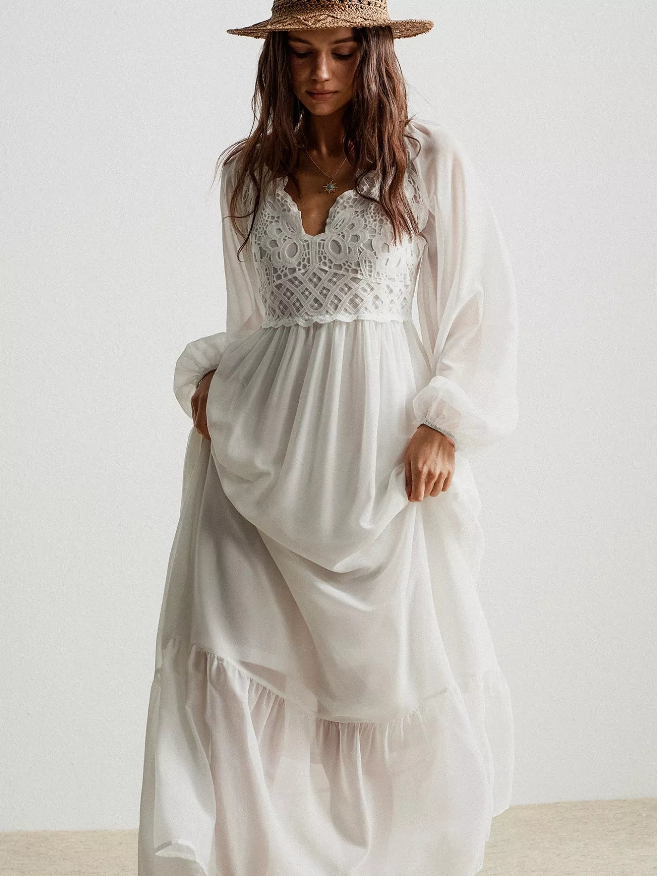 Boho Chic Crochet Lace Maxi Dress - Salty Season LLC