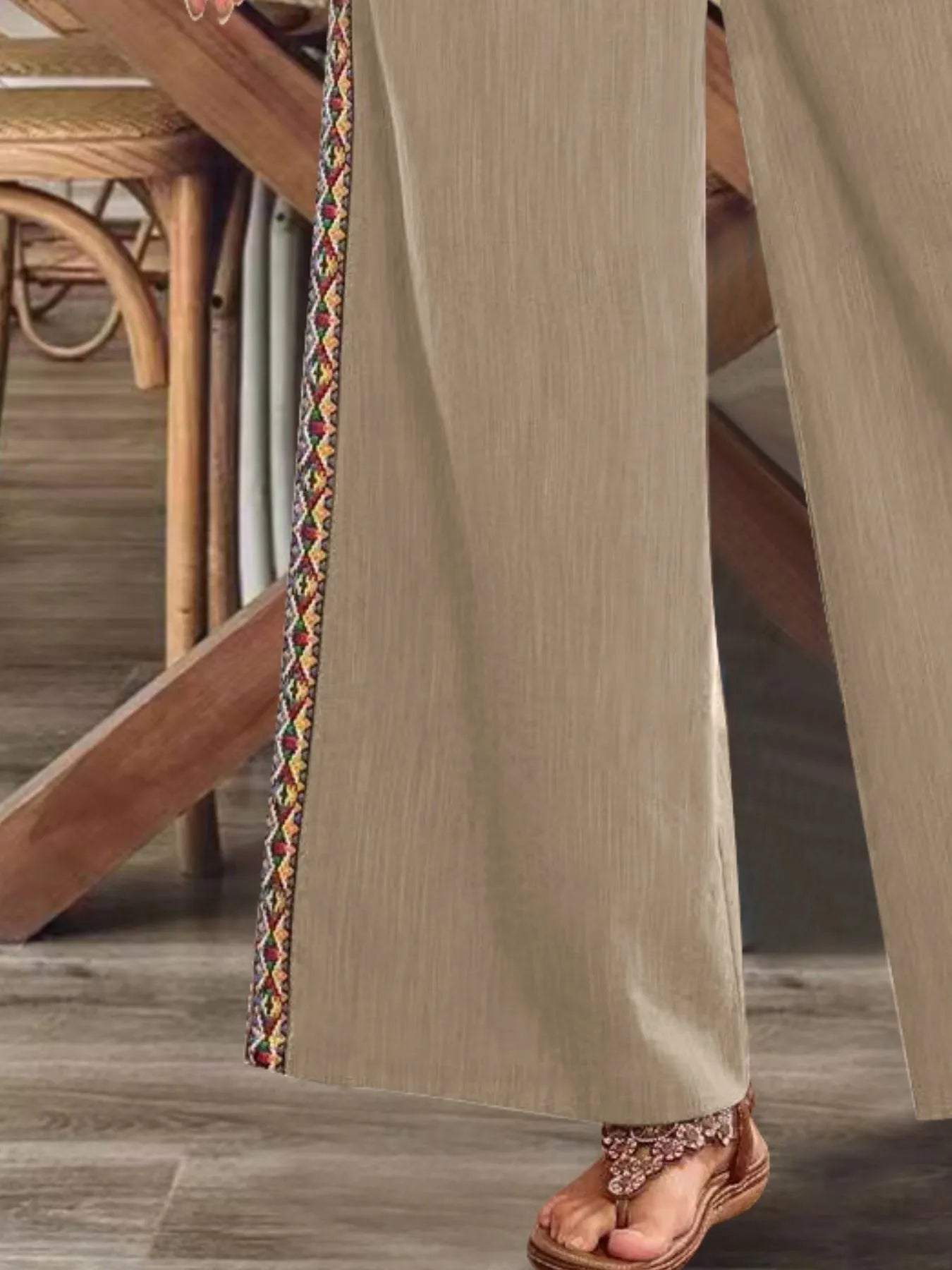 Bohemian Wide Leg Embroidered Side Stripe Pants - Salty Season LLC