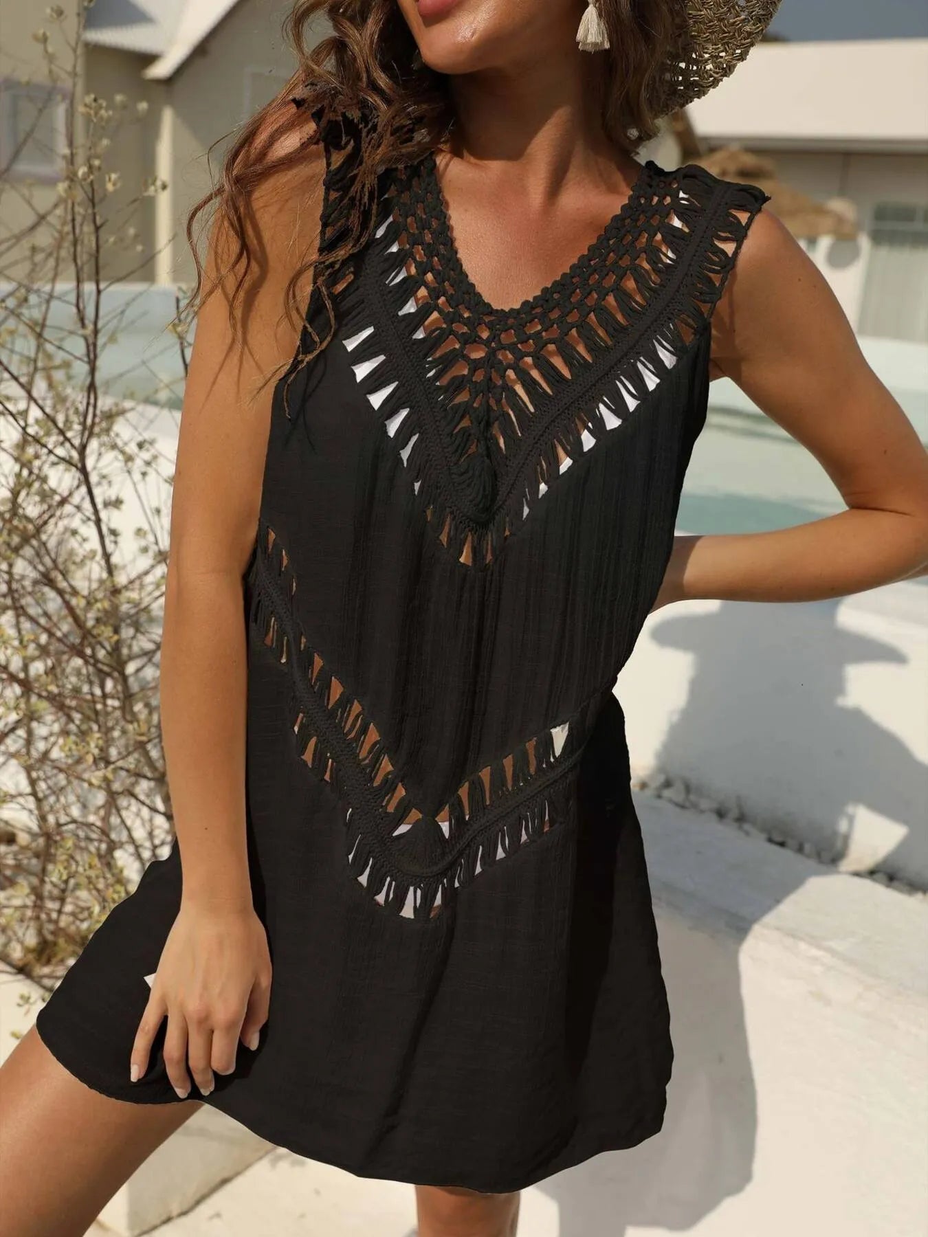 Crochet Detail Beach Cover Up Dress - Salty Season LLC