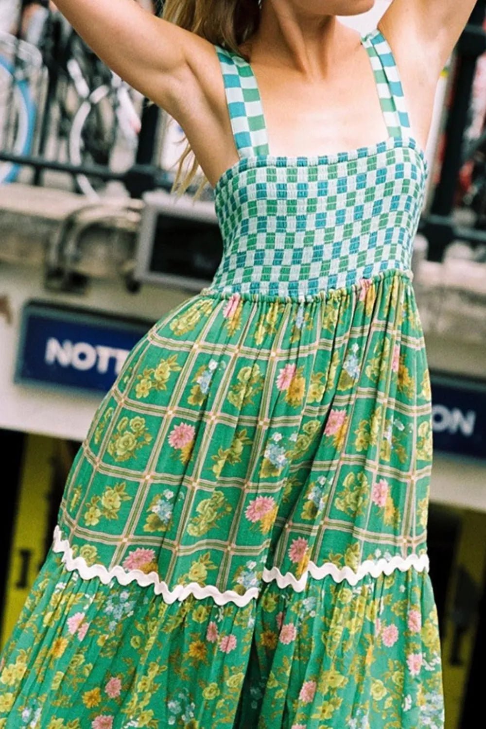 Printed Square Neck Tiered Dress - Salty Season LLC
