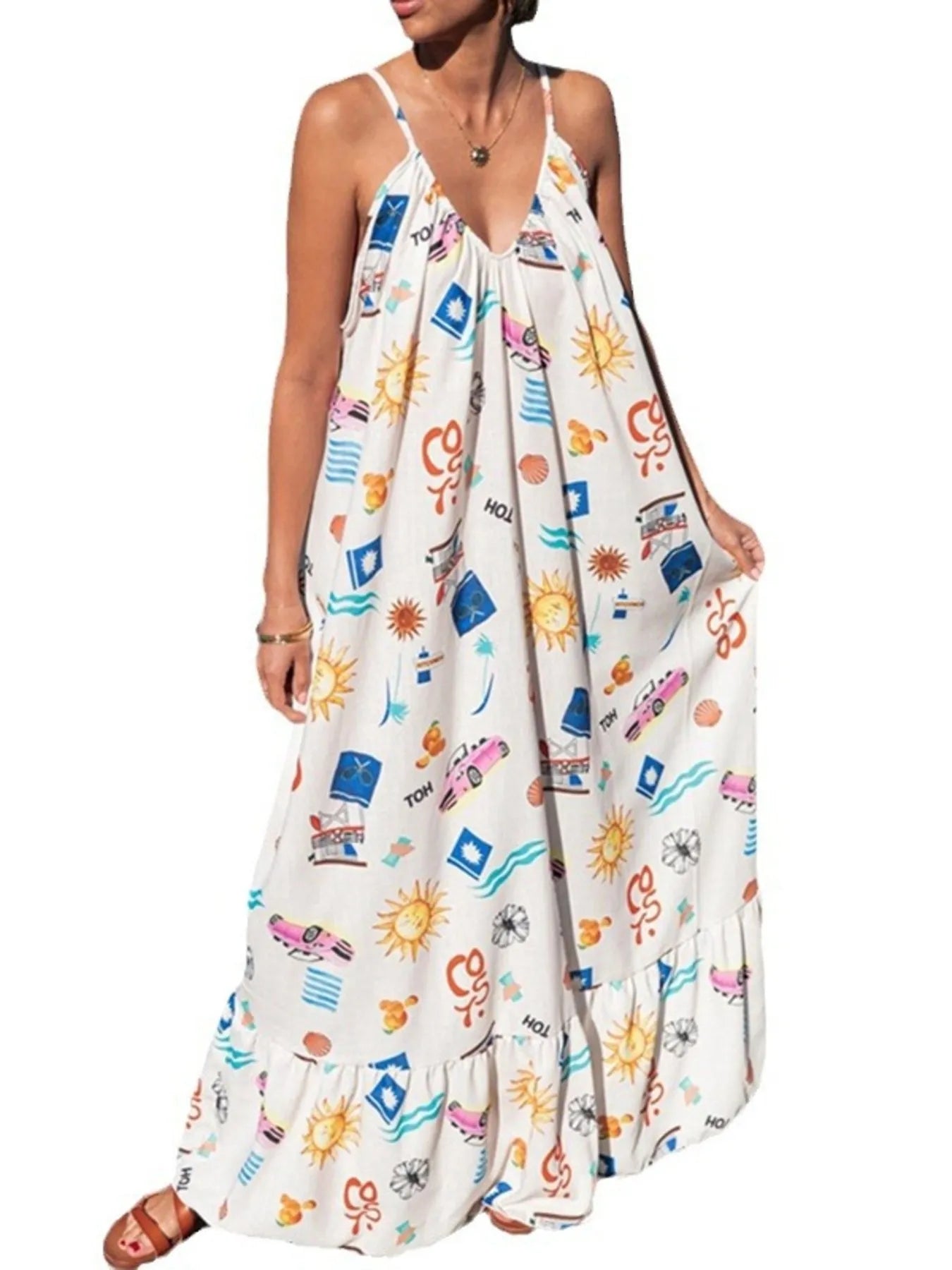 Printed V-neck Summer Maxi Dress - Salty Season LLC