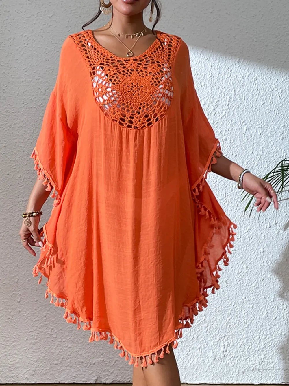 Tassel Cutout Scoop Neck Cover-Up Dress - Salty Season LLC