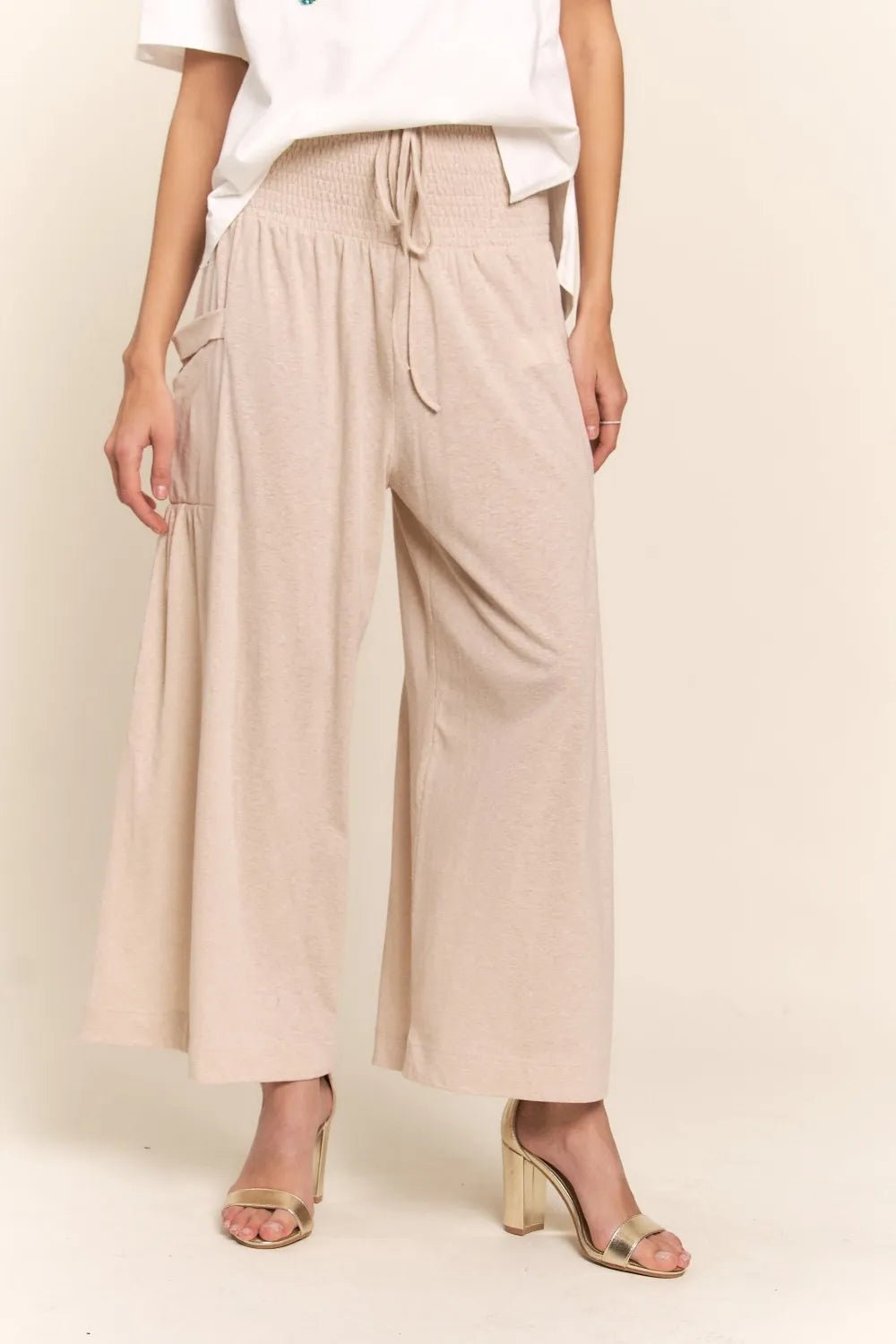 J.NNA Smocked Waist Boho Wide Leg Pants with Pockets - Salty Season LLC
