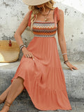 Tie Shoulder Square Neck Tiered Midi Dress - Salty Season LLC