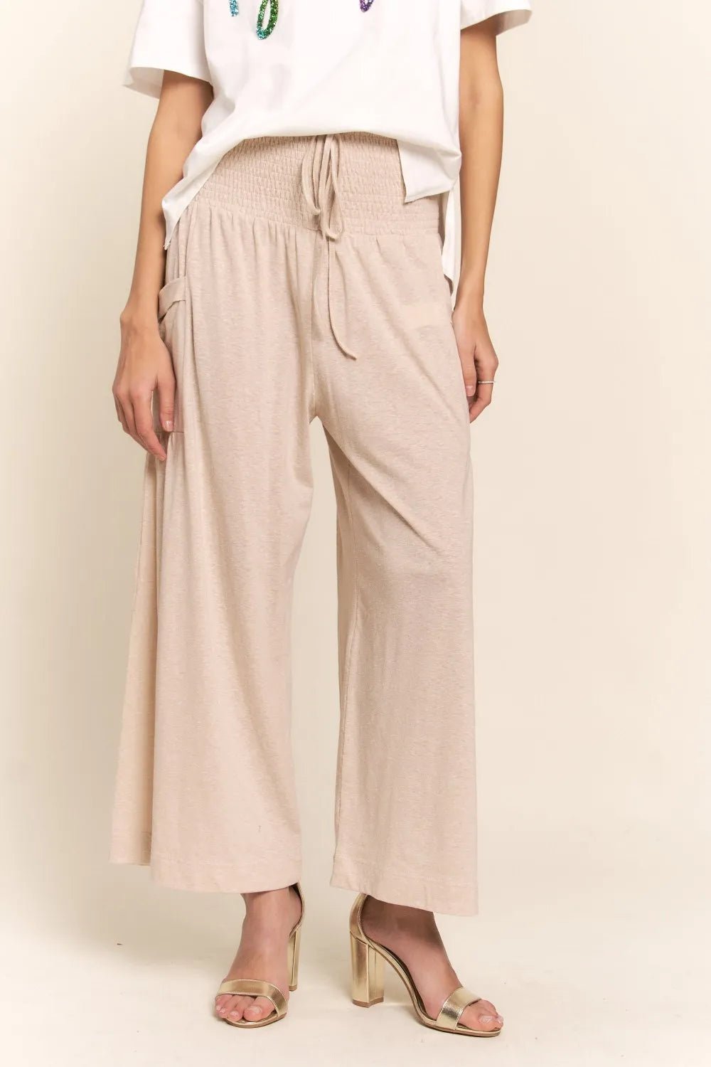 J.NNA Smocked Waist Boho Wide Leg Pants with Pockets - Salty Season LLC