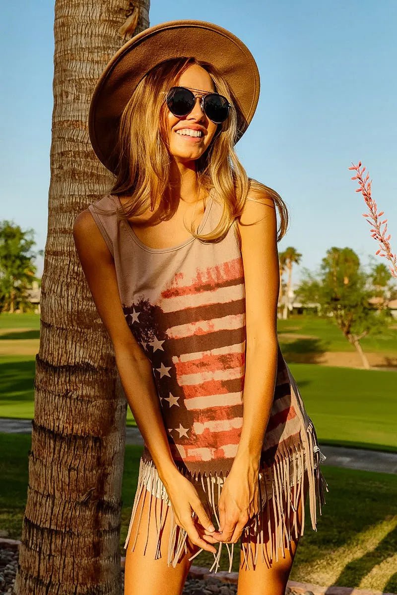 BiBi American Flag Print Knit Sleeveless Top - Salty Season LLC