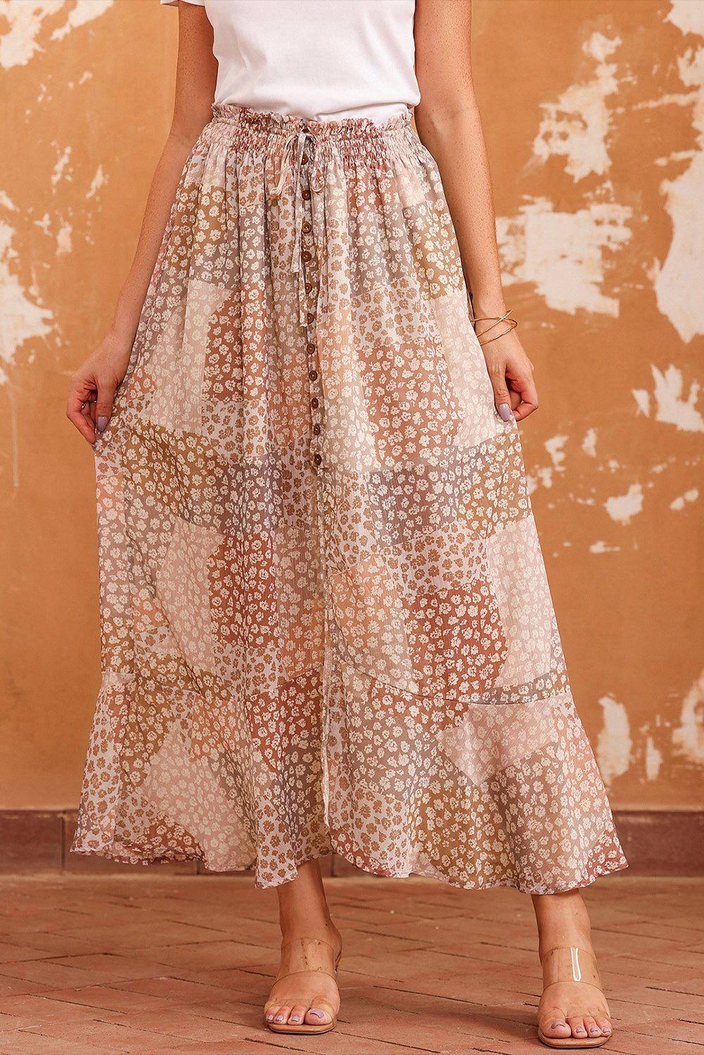 Floral Buttoned Front Slit Skirt - Salty Season LLC