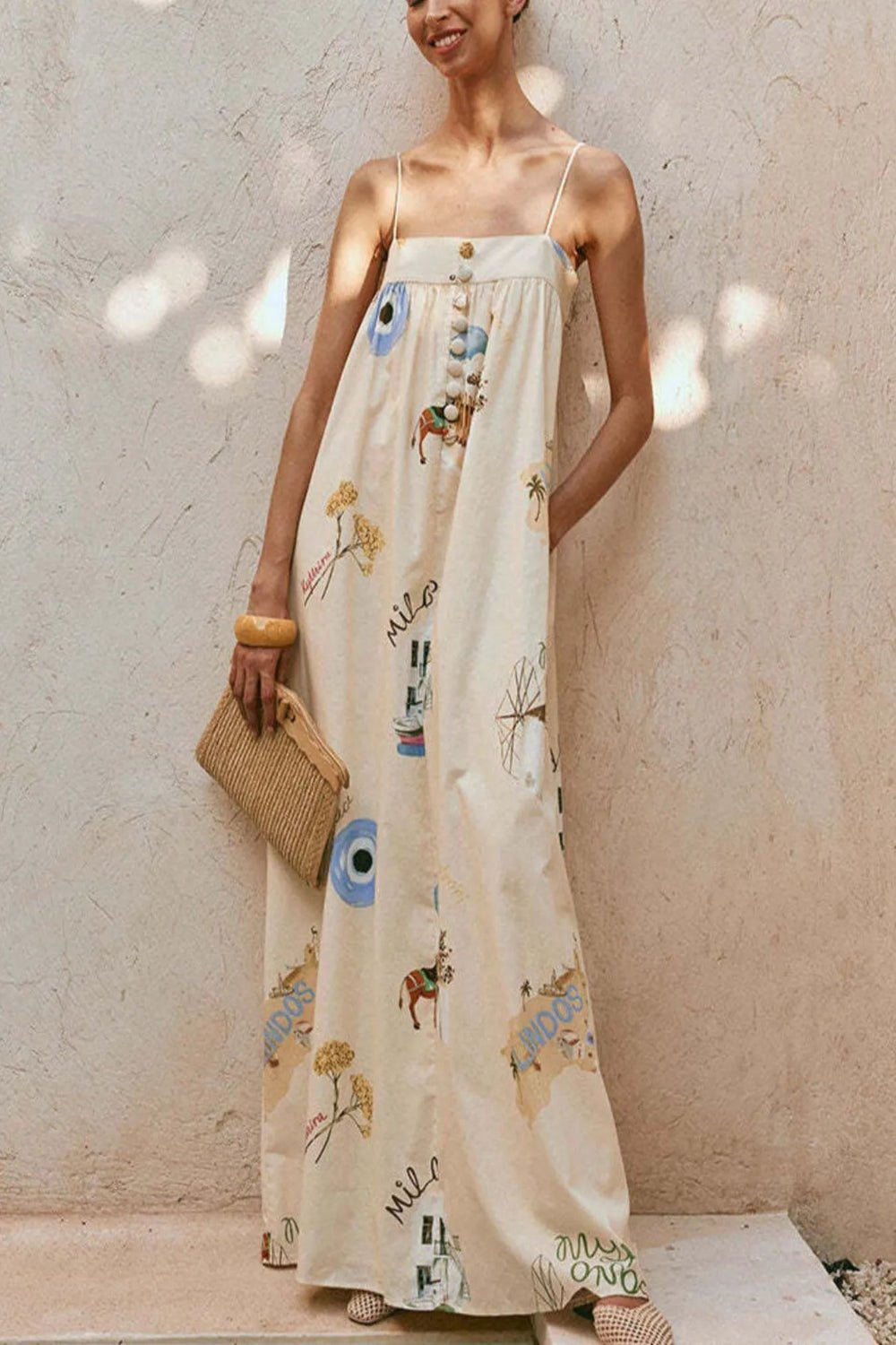 Bohemian Print Cami Maxi Dress with Pockets - Salty Season LLC