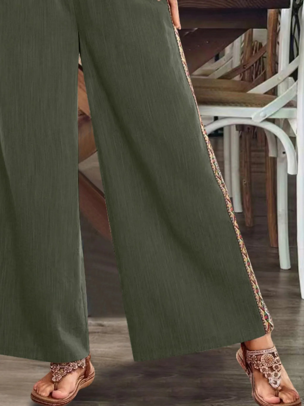 Bohemian Wide Leg Embroidered Side Stripe Pants - Salty Season LLC
