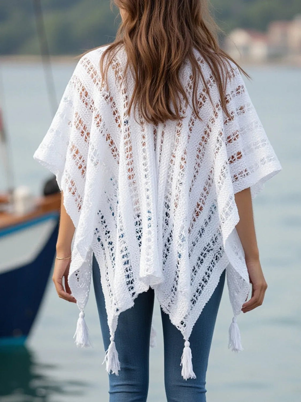 Openwork Tassel Open Front Knit Cover Up - Salty Season LLC