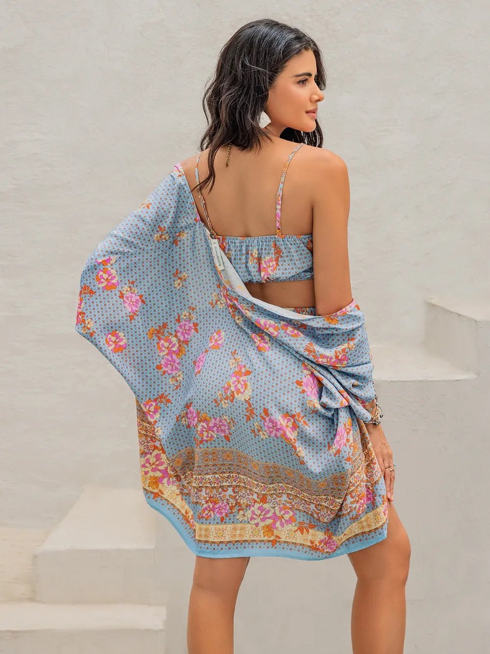Printed Bra, Shorts and Cover Up Three-Piece Set - Salty Season LLC