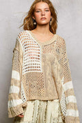 POL Color-Blocked Stripe Pattern Knit Top with Twisted Weave - Salty Season LLC