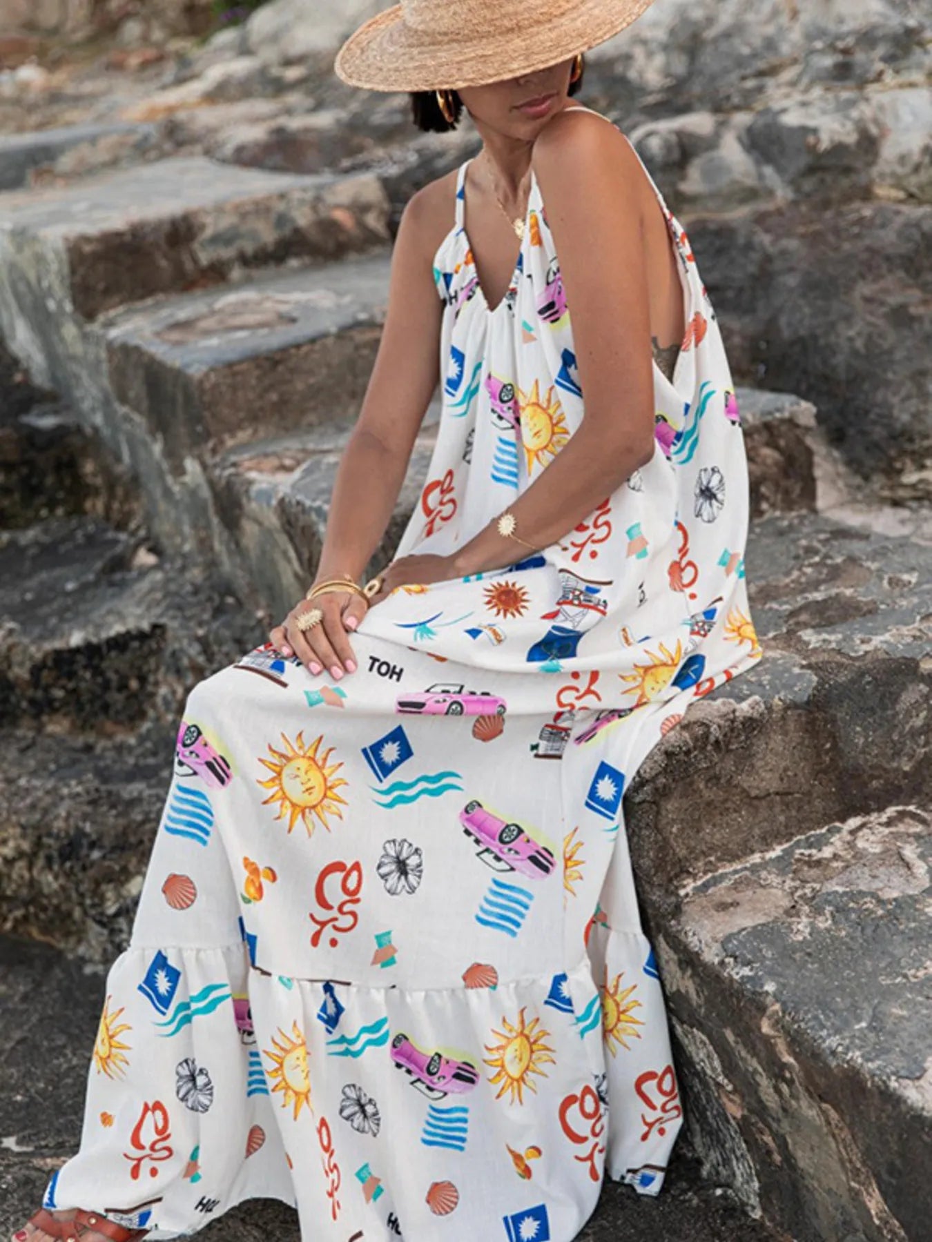 Printed V-neck Summer Maxi Dress - Salty Season LLC
