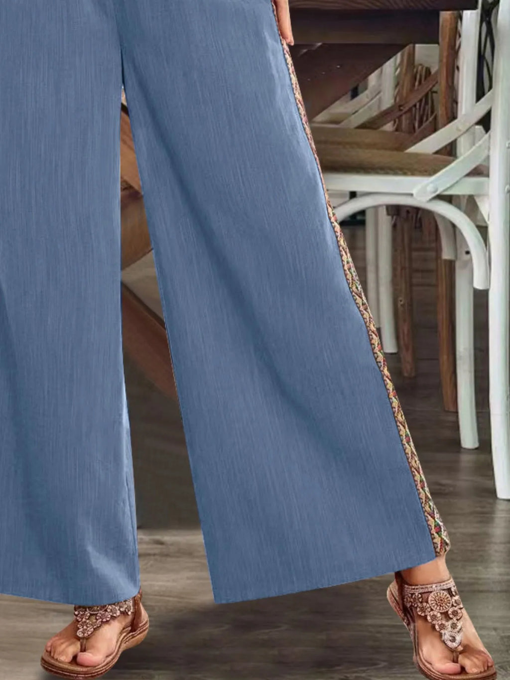 Bohemian Wide Leg Embroidered Side Stripe Pants - Salty Season LLC