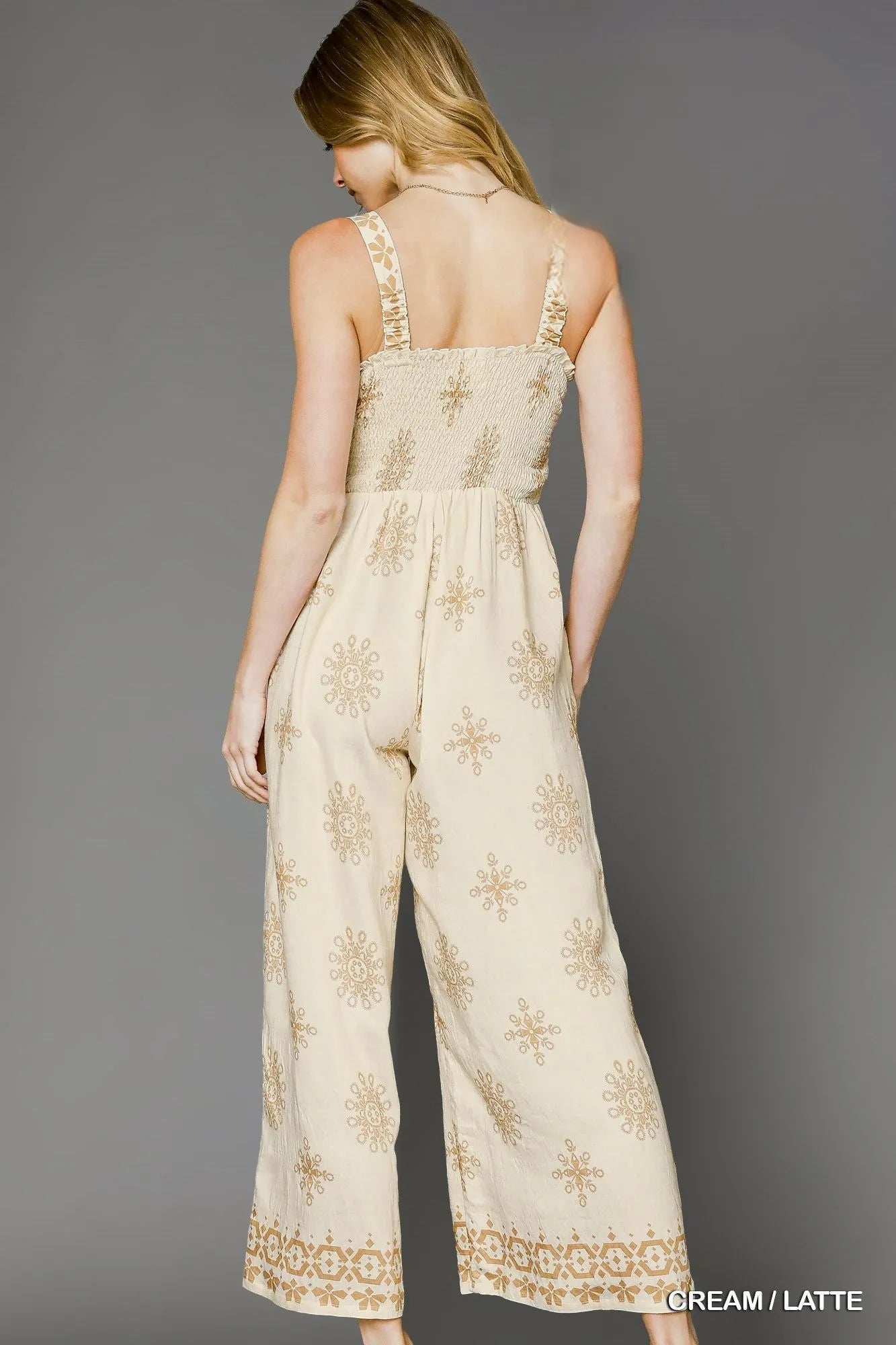Umgee Smocked Printed Wide Leg Jumpsuit - Salty Season LLC