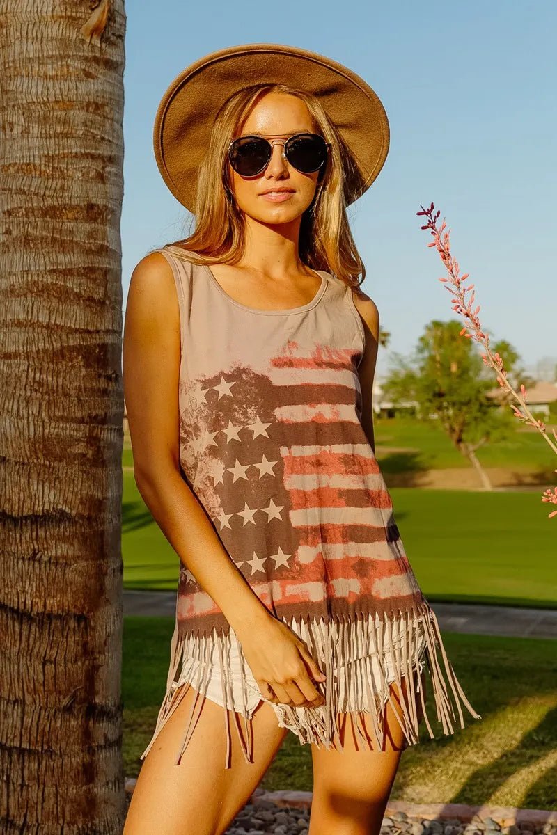 BiBi American Flag Print Knit Sleeveless Top - Salty Season LLC