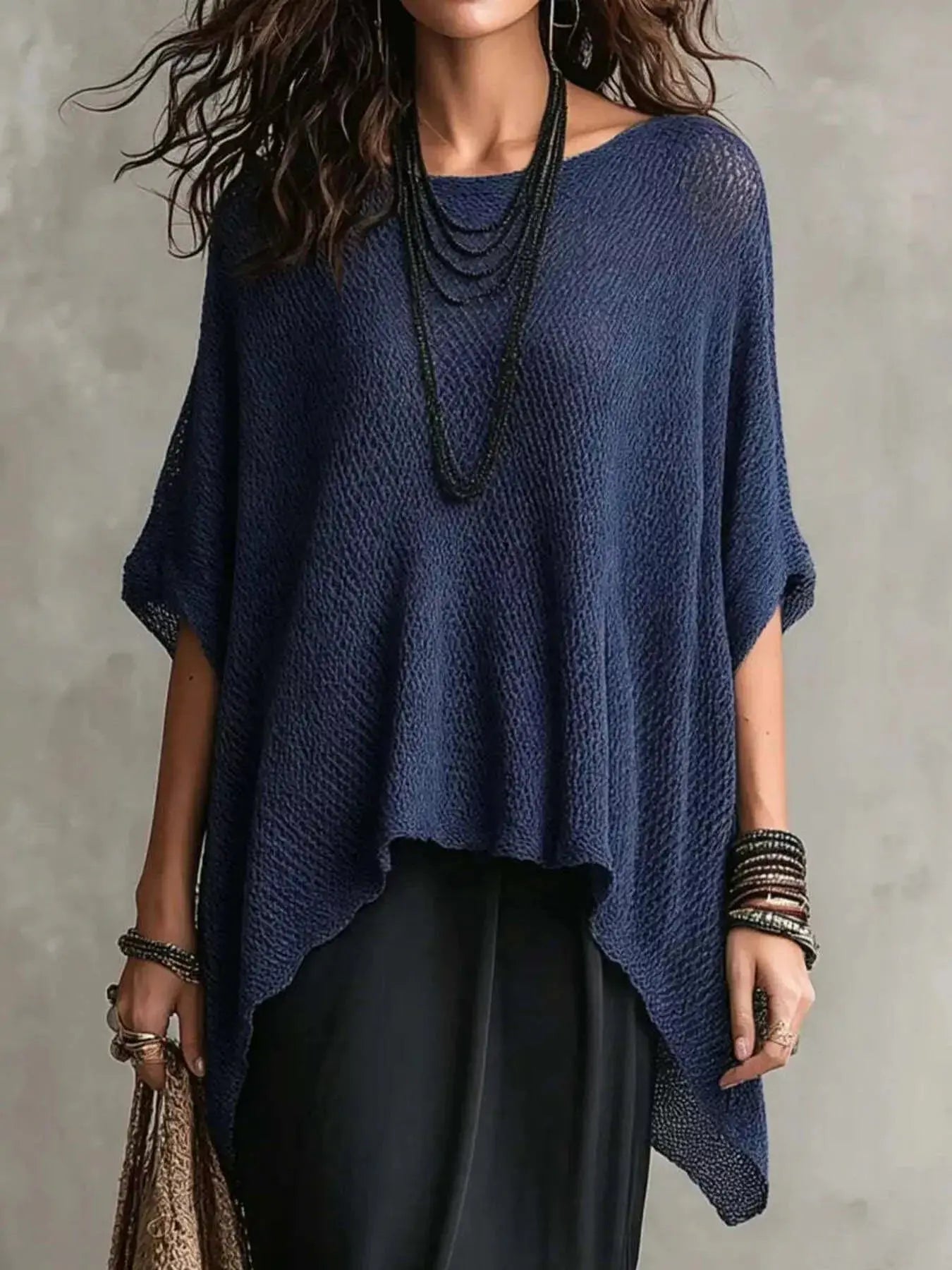 Full Size Loose Knit Round Neck Top Plus Size Trendsi