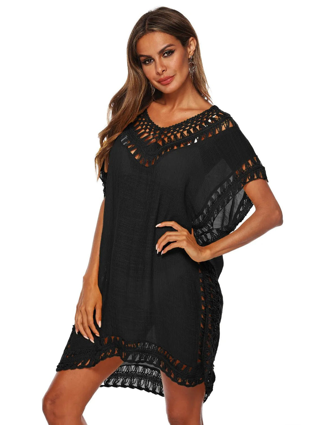 Bohemian Crochet Trim Beach Cover Up Dress - Salty Season LLC