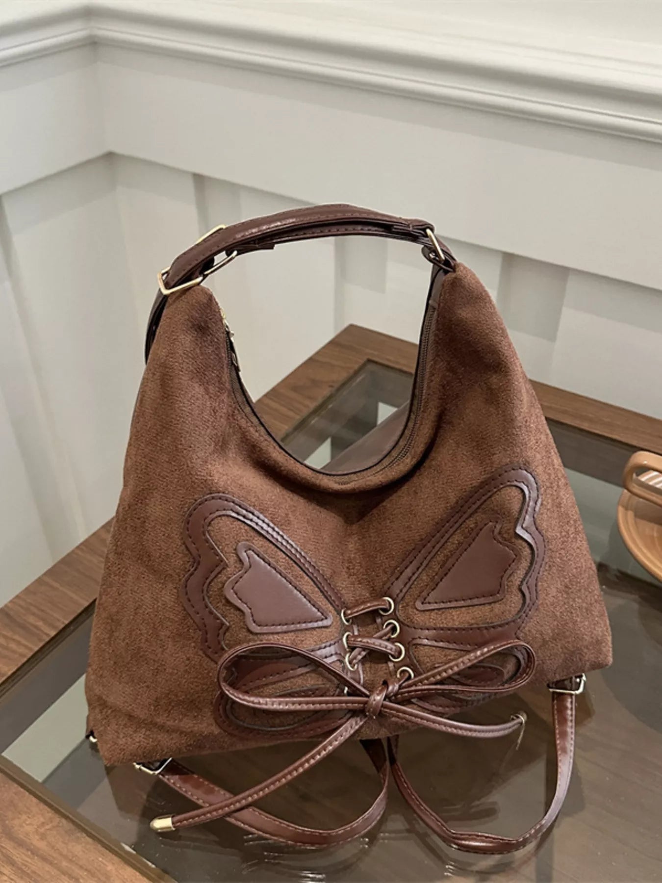Butterfly Decor Lace-Up Shoulder Bag - Salty Season LLC