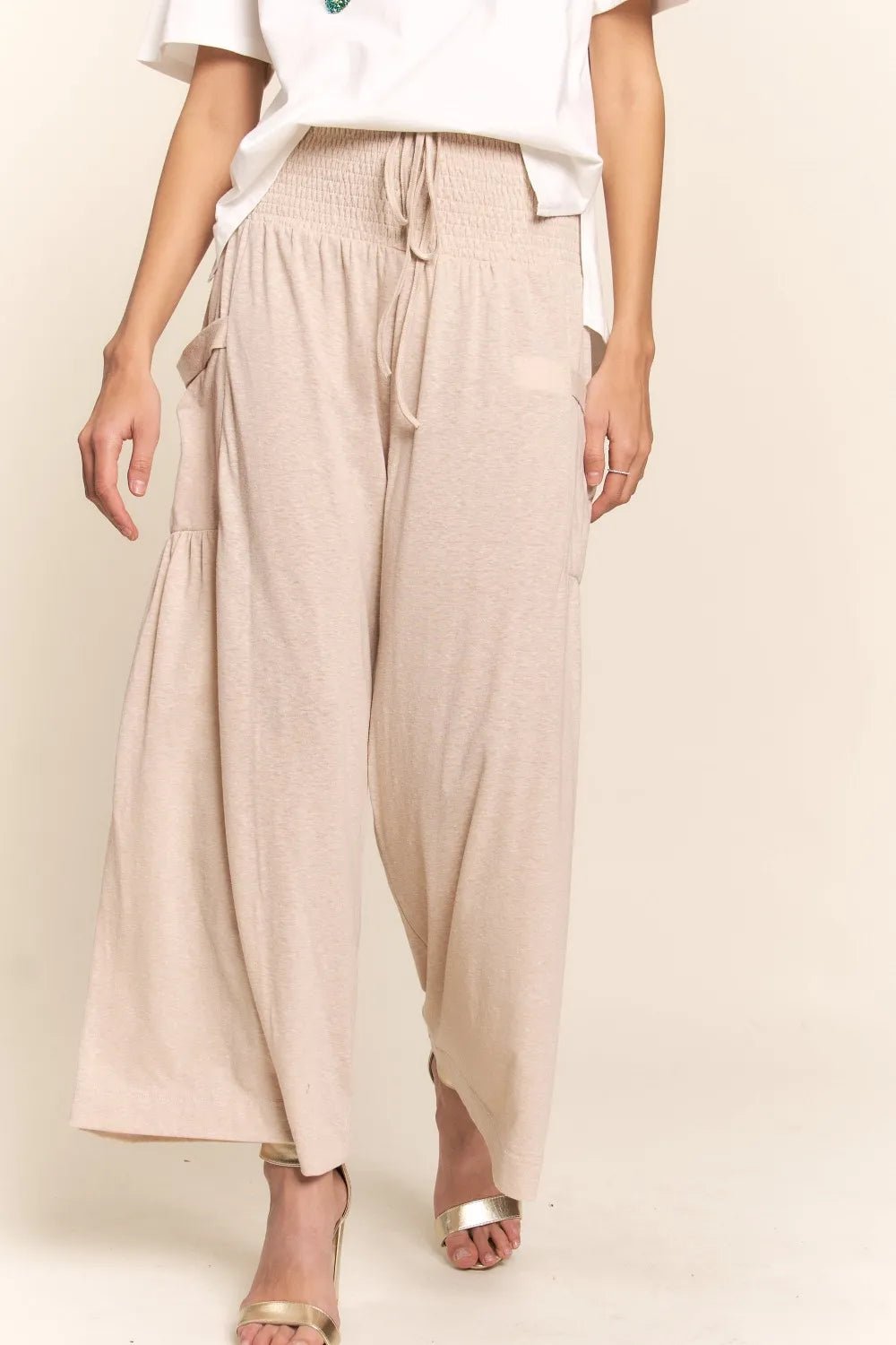 J.NNA Smocked Waist Boho Wide Leg Pants with Pockets - Salty Season LLC