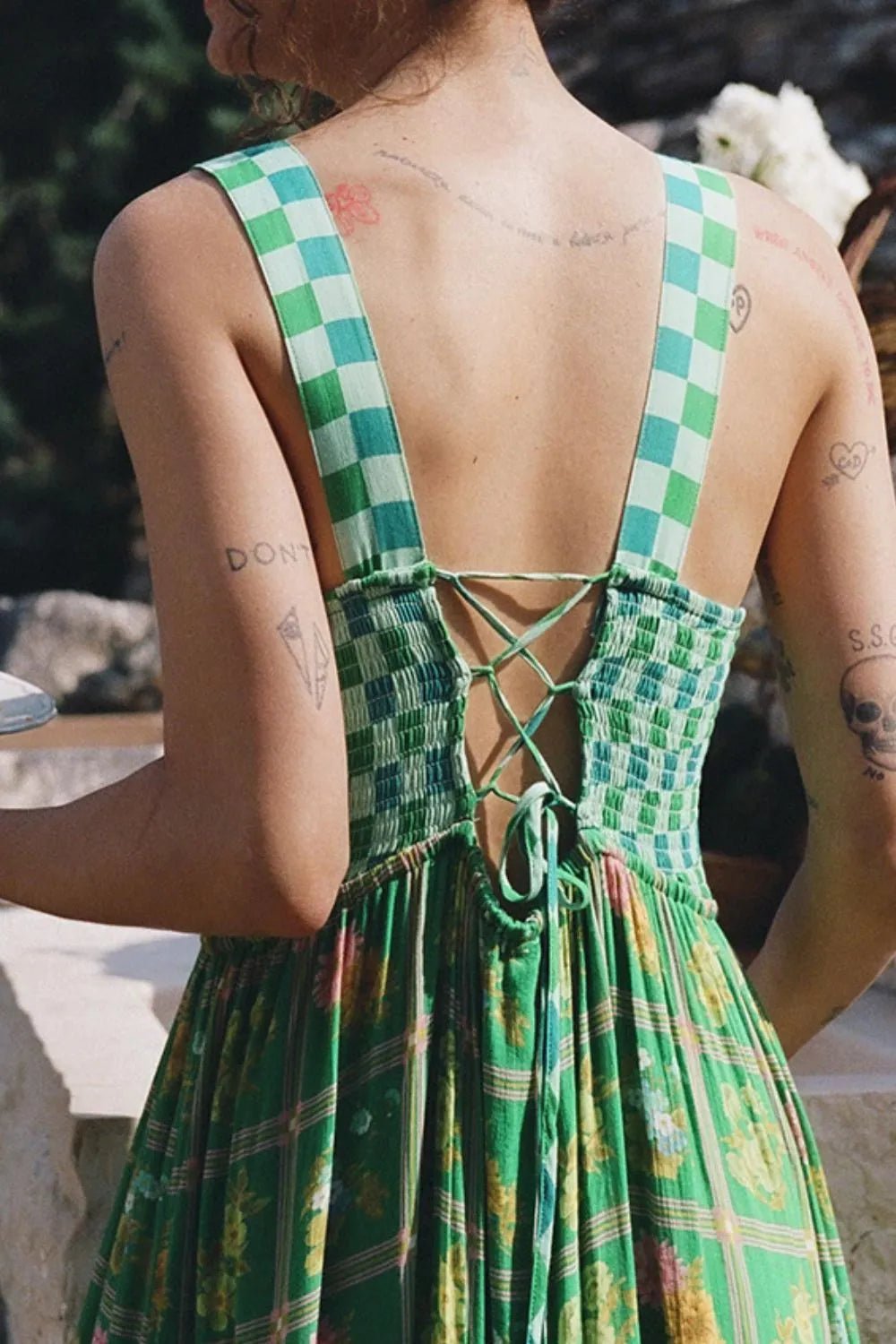 Printed Square Neck Tiered Dress - Salty Season LLC