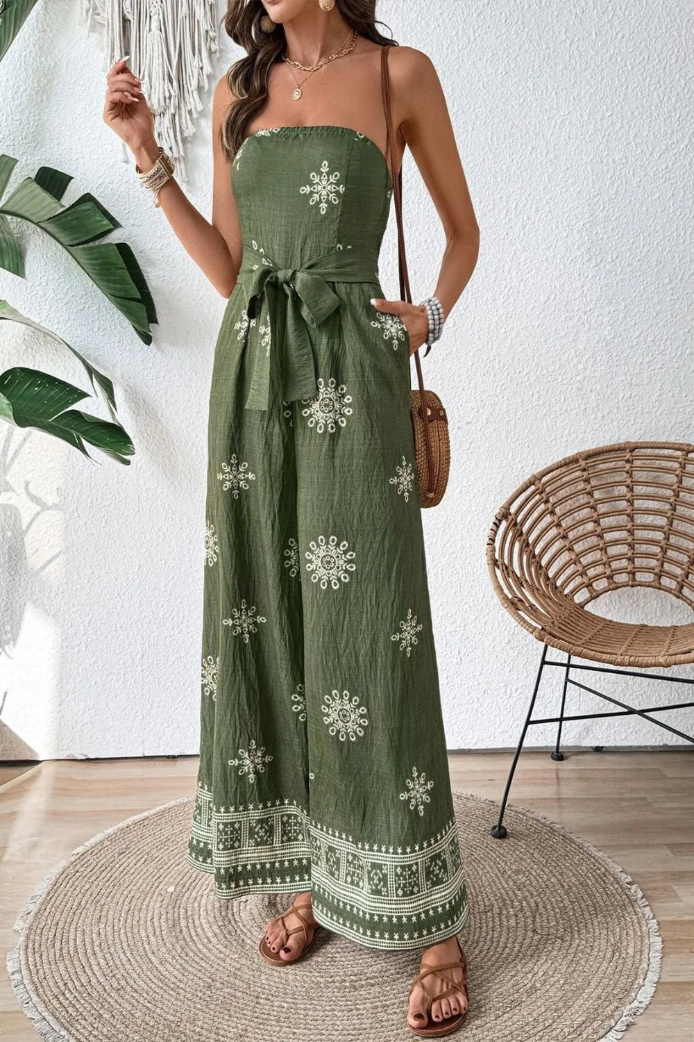 Printed Wide Leg Tube Jumpsuit - Salty Season LLC