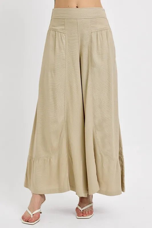 RISEN Shirring Detail Wide Leg Pants - Salty Season LLC