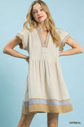 Umgee Linen Color Block Flutter Sleeve Dress - Salty Season LLC