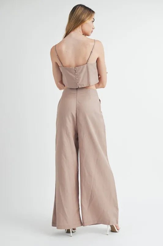 MABLE Linen Mix Crop Cami and Wide Leg Pants Set - Salty Season LLC