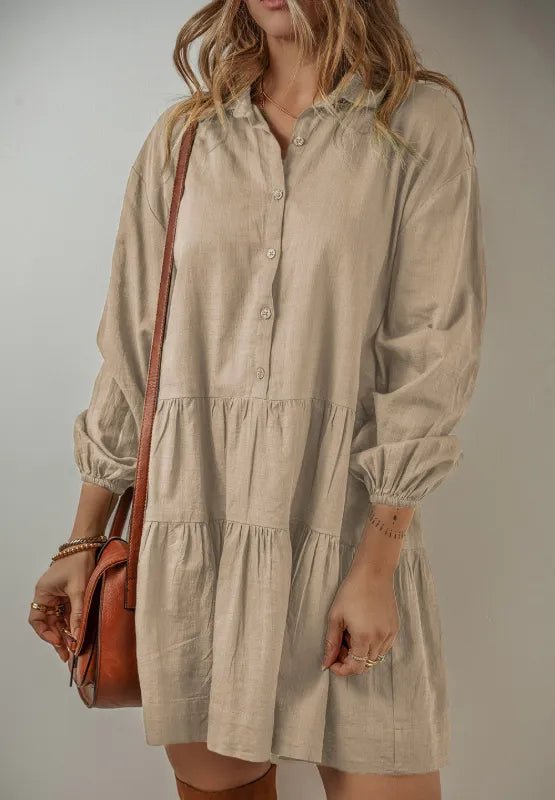 Tiered Collared Neck Balloon Sleeve Dress - Salty Season LLC