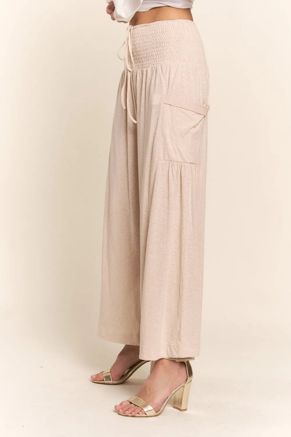 J.NNA Smocked Waist Boho Wide Leg Pants with Pockets - Salty Season LLC