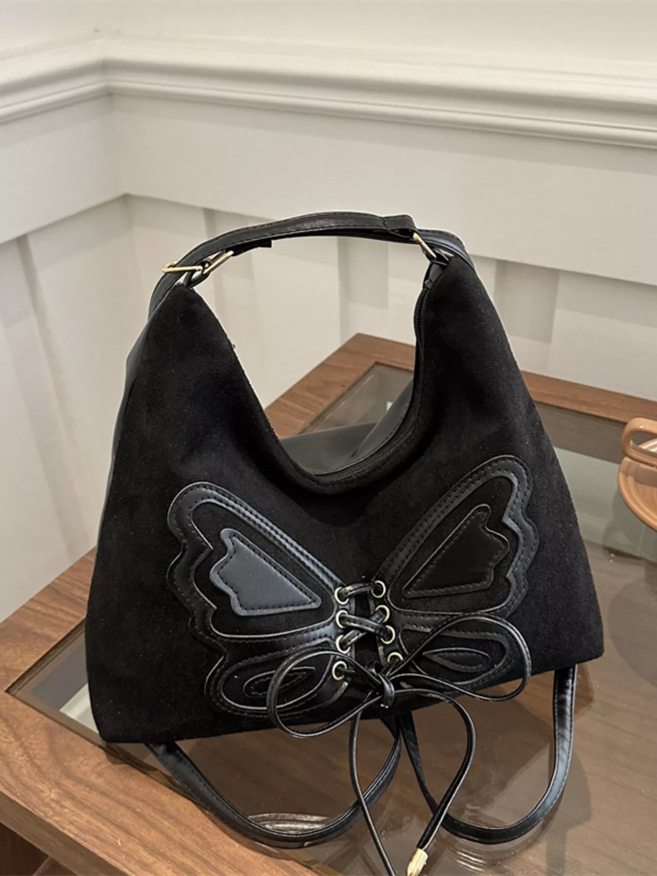 Butterfly Decor Lace-Up Shoulder Bag - Salty Season LLC
