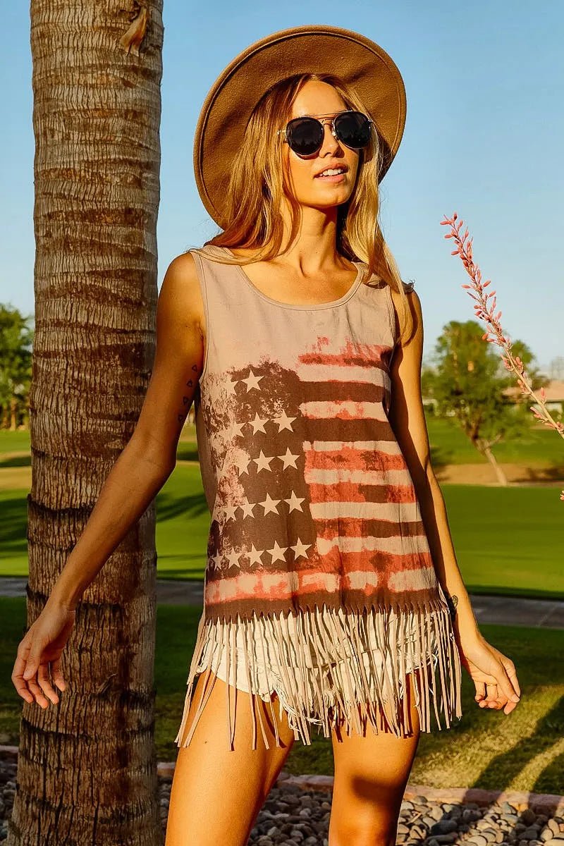 BiBi American Flag Print Knit Sleeveless Top - Salty Season LLC