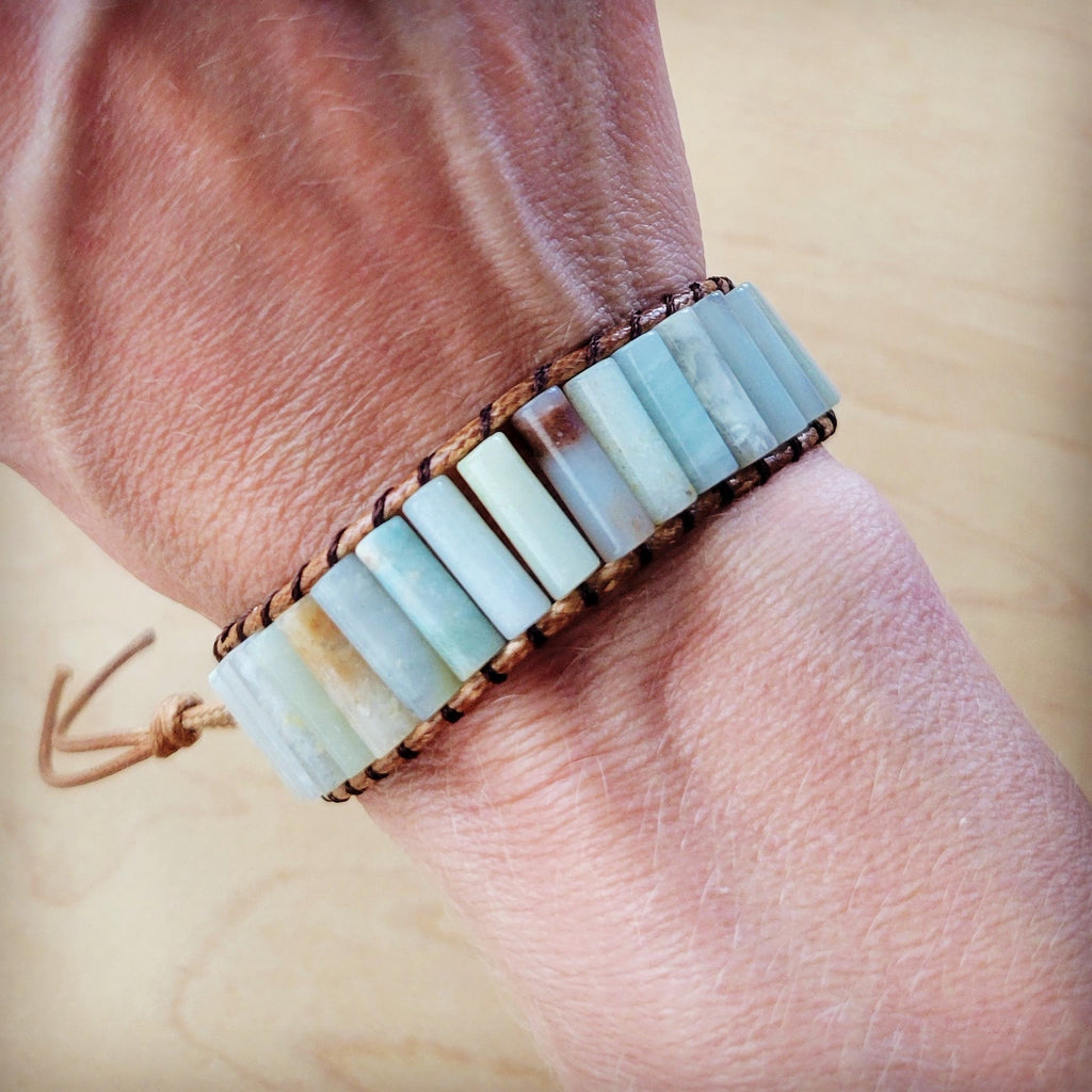 Woven Amazonite Stacked Stone Beaded Bracelet 810m - Salty Season LLC