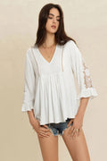 V-Neck Lace Flounce Sleeve Top - Salty Season LLC