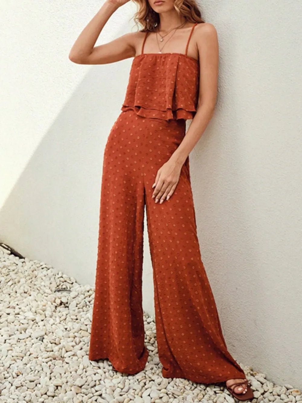 Swiss Dot Layered Cami and Pants Set - Salty Season LLC