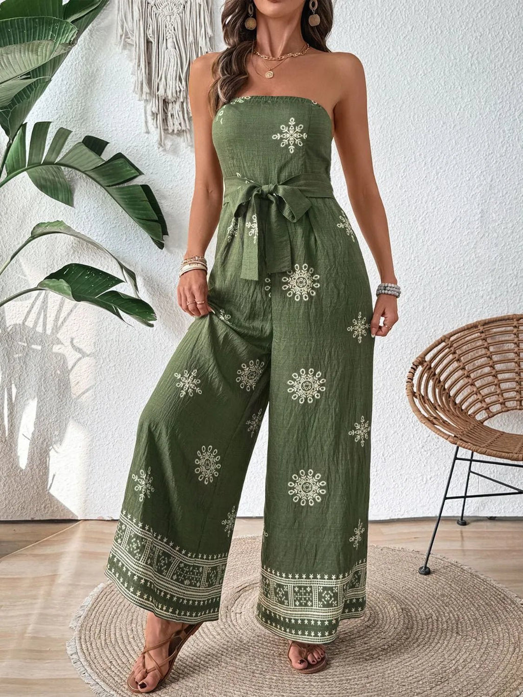 Printed Wide Leg Tube Jumpsuit - Salty Season LLC