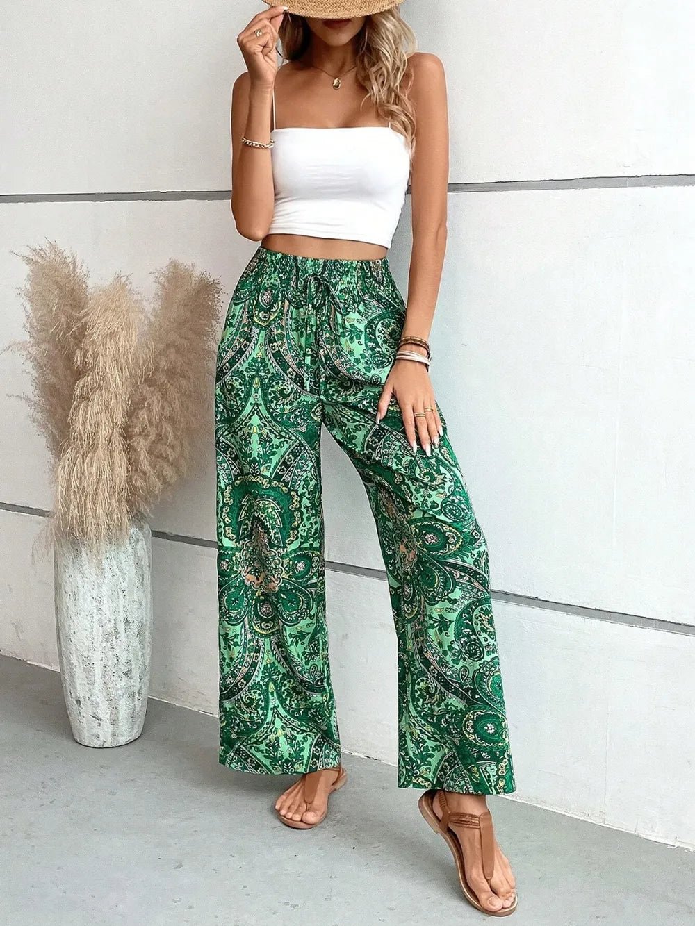 Printed Wide Leg Pants - Salty Season LLC