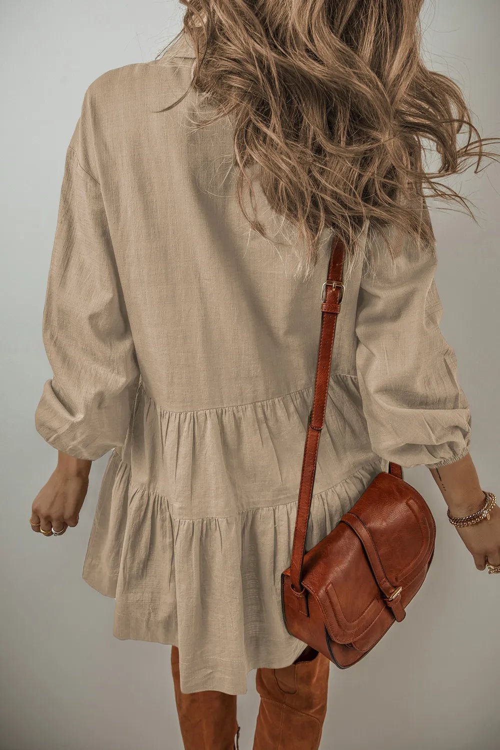 Tiered Collared Neck Balloon Sleeve Dress - Salty Season LLC