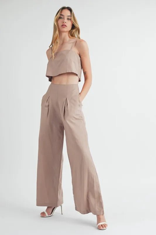 MABLE Linen Mix Crop Cami and Wide Leg Pants Set - Salty Season LLC