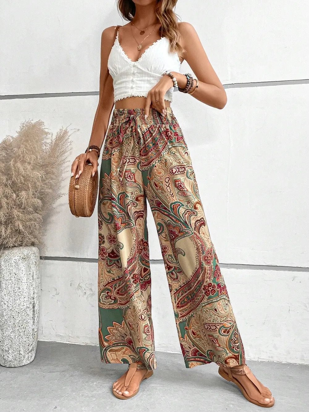 Printed Wide Leg Pants - Salty Season LLC