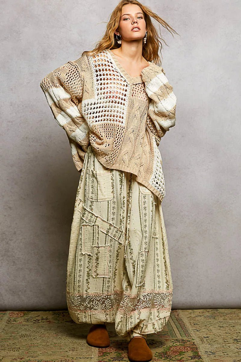 POL Color-Blocked Stripe Pattern Knit Top with Twisted Weave - Salty Season LLC