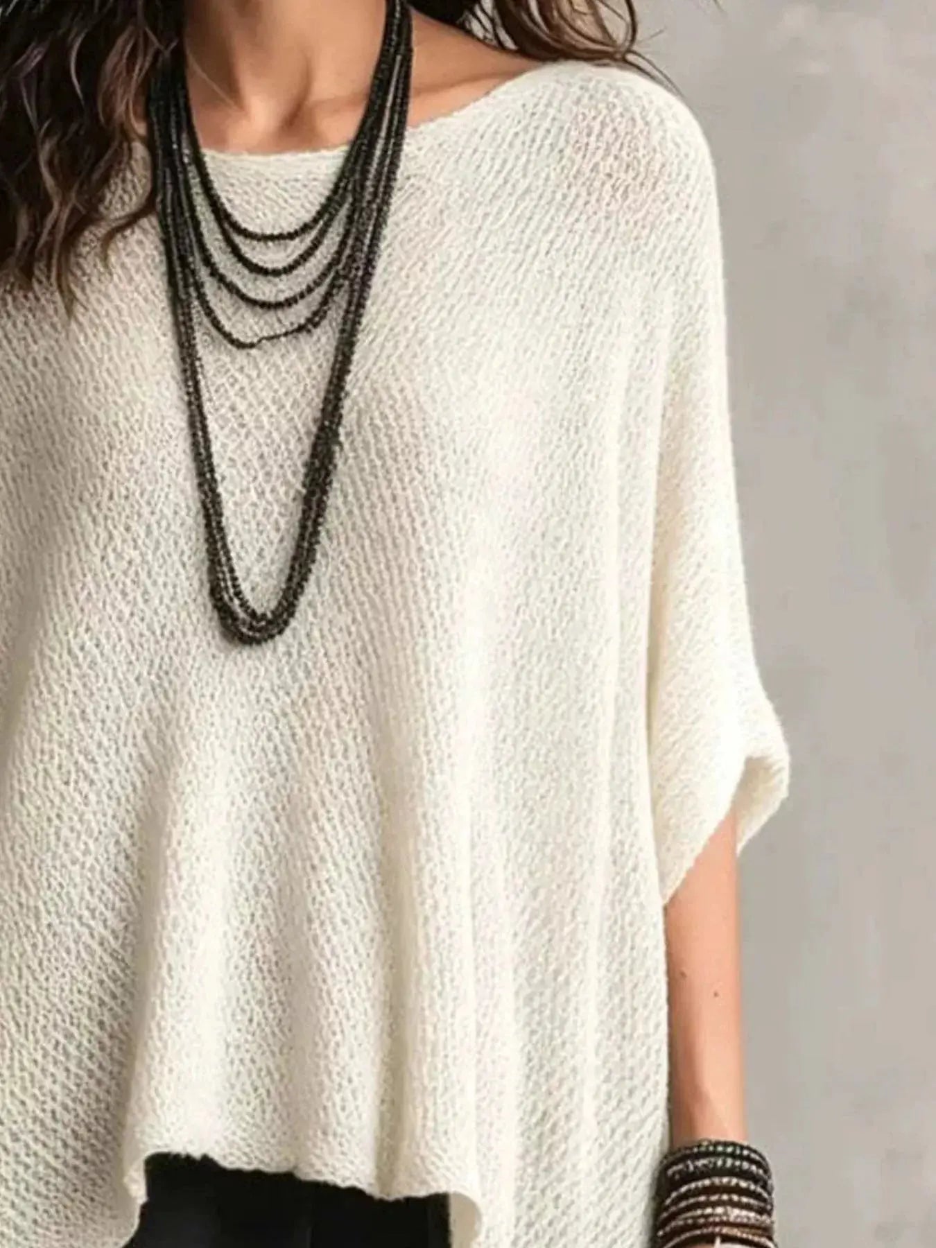 Full Size Loose Knit Round Neck Top Plus Size Trendsi