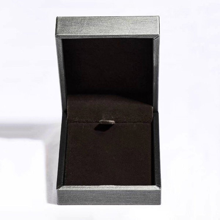 Empty gray velvet jewelry box for sterling silver necklace