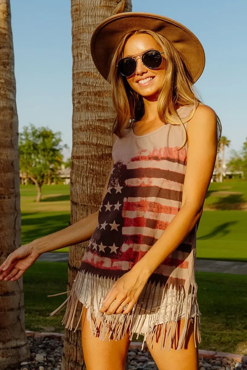BiBi American Flag Print Knit Sleeveless Top - Salty Season LLC